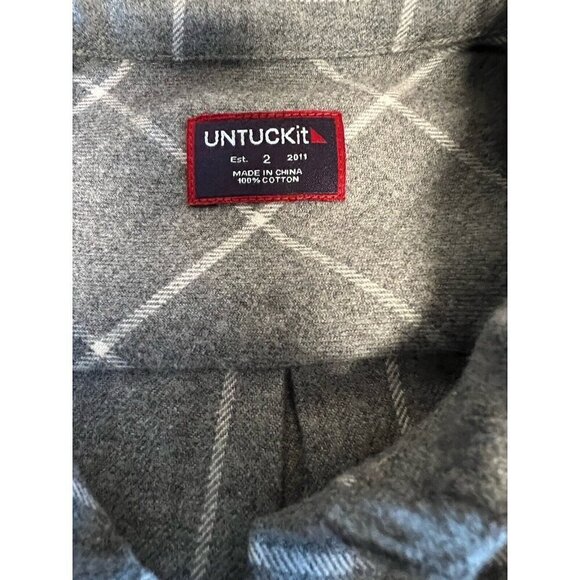 UNTUCKit Windowpane Plaid Flannel Shirt~Size 2~Gray White Soft Cotton Top L14 39 - Picture 8 of 9